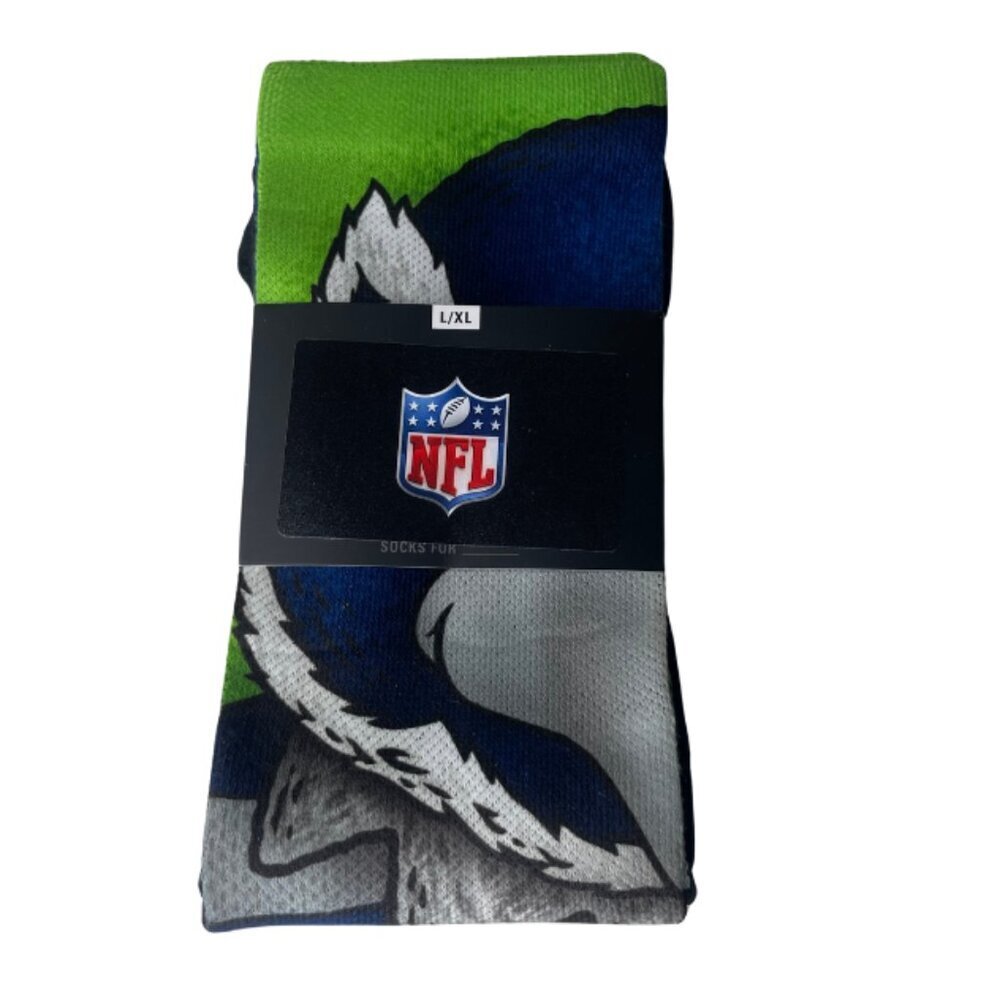 Rock 'Em Socks Seattle Seahawks Split Face Mascot Crew L/XL NWT